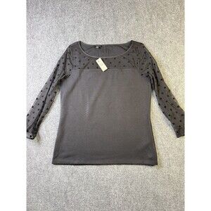 Talbots Womens XS Black Polka Dot Sheer Mesh Long Sleeve Blouse Top NWT